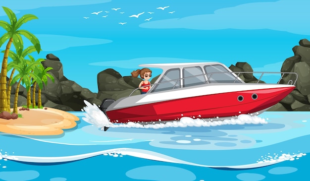 ocean scenery with a woman on speedboat