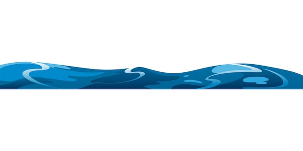 Vettore onda d'acqua decorativa oceanica o marina modello orizzontale vettoriale per giochi ui onde blu stilizzate su sfondo bianco