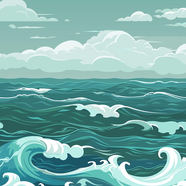 海の嵐の表面 ベクトルイラスト 漫画の海風景や水風景