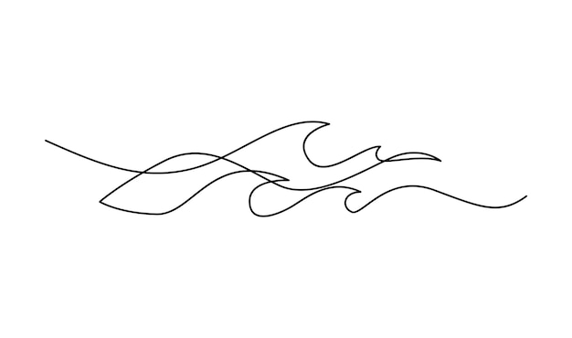 Vector ocean sea wave one line drawing art continuous line