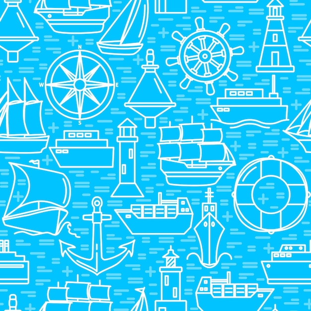 Vector ocean seamless pattern with ship icons