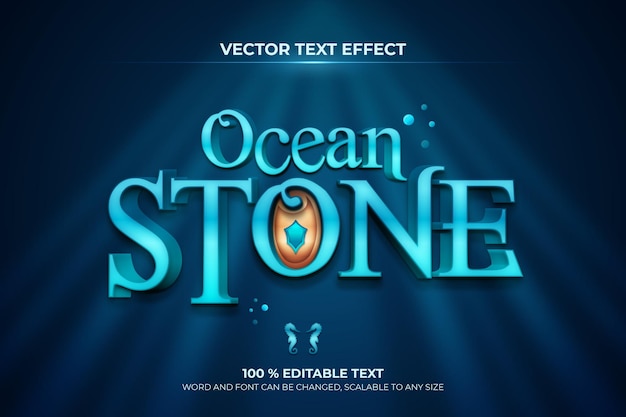 Редактируемый текстовый эффект ocean stone с темно-синим фоном