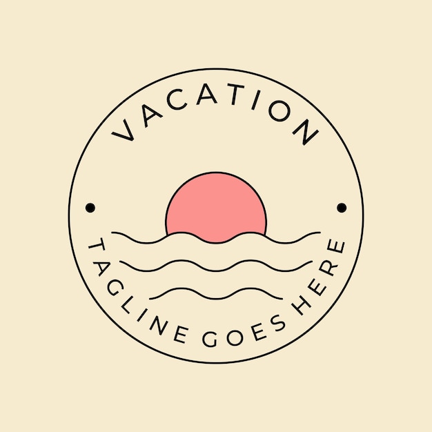 Design minimalista dell'illustrazione di arte della linea del logo delle vacanze estive dell'oceano