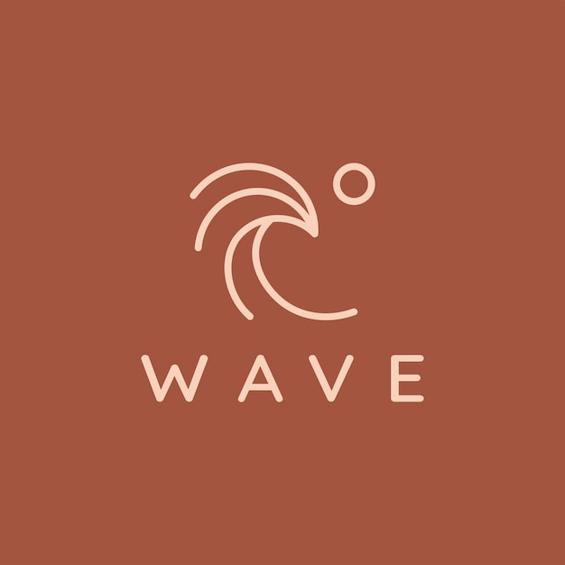 Vector ocean sun wave hand drawn line outline logo design template