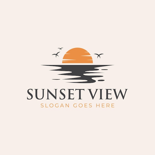 Ocean surf vector element logo design for summer beach with sunset vacation logo illustration