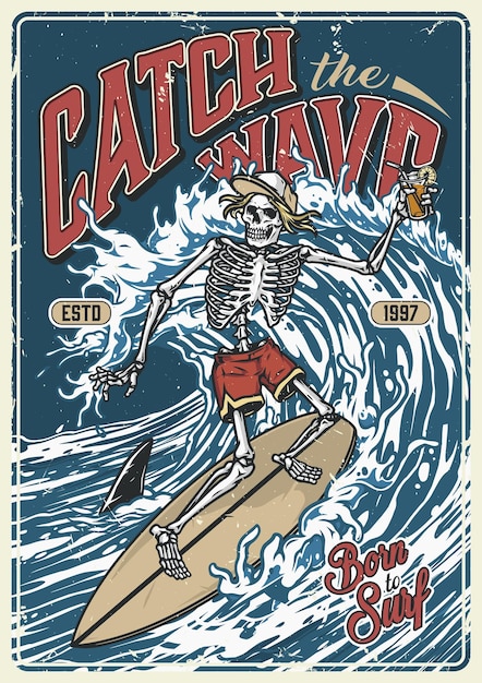 Poster colorato vintage per la navigazione sull'oceano