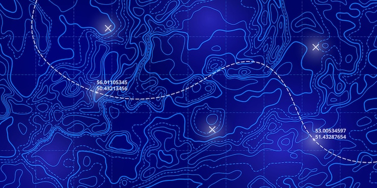 Vector ocean topographic line map with curvy wave isolines vector illustration