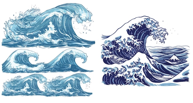 Vector ocean tsunami flowing sea surf storm splash or nautical storm motion
