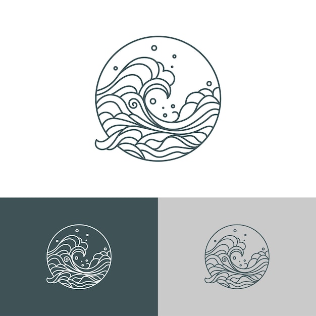 Vector ocean wave line art logo