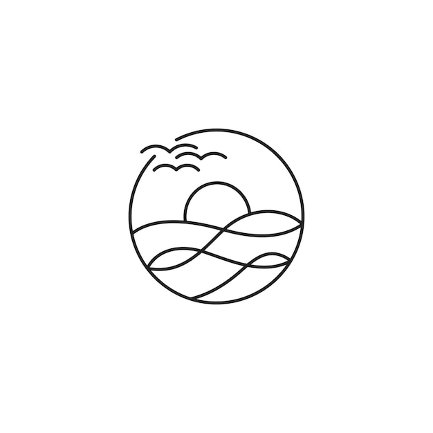 Дизайн логотипа линии океанской волны с комбинацией круглой рамки
