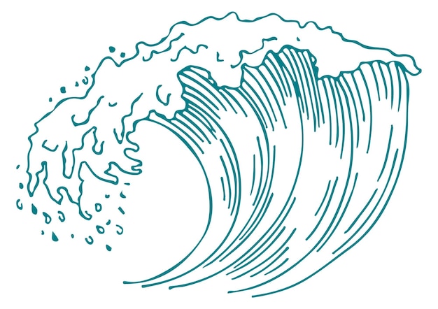 Premium Vector | Ocean wave sketch storm water flow swirl isolated on white  background