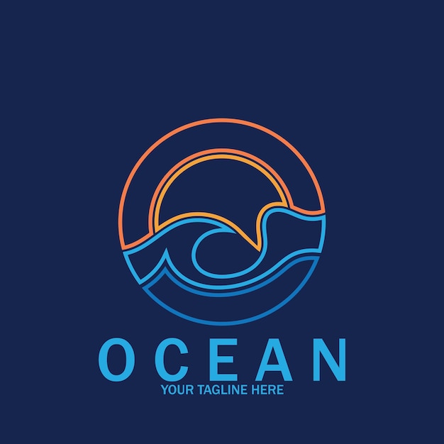 Vettore progettazione del modello dell'illustrazione di vettore dell'icona di logo di vettore del sole dell'onda di oceano