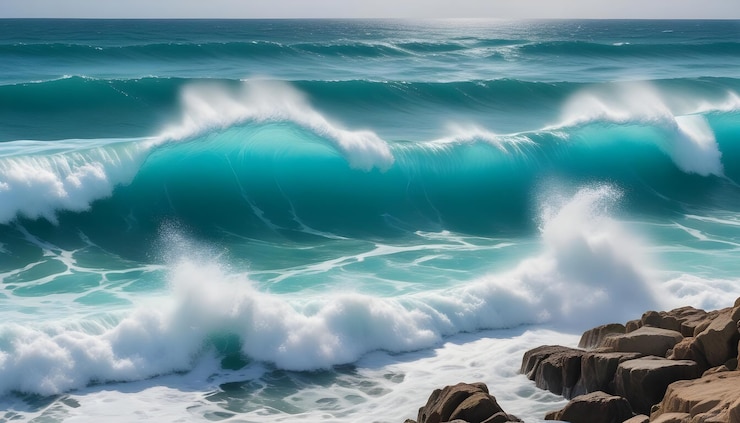 वेक्टर ocean waves crashing on rocks