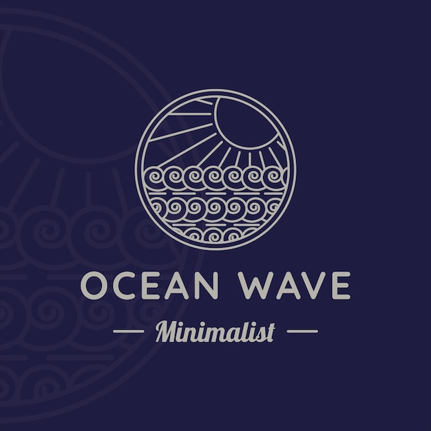 Ocean waves line art logo vector illustration template design sea wave with sun badge icon creative design