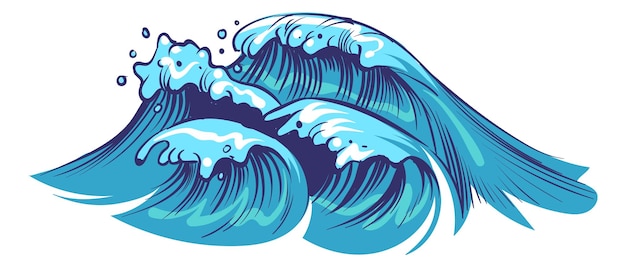 Vettore onde dell'oceano simbolo di viaggio nautico in stile disegnato a mano