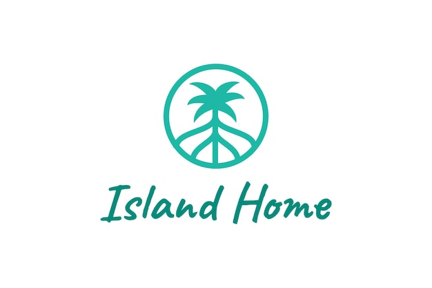 Ocean waves and palm tree combined with simple minimalist and modern shapes suitable for logo and icon