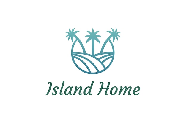 Ocean waves and palm tree combined with simple minimalist and modern shapes suitable for logo and icon