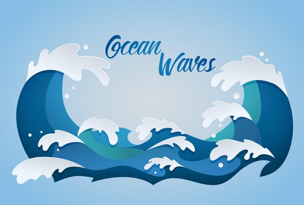 Vector ocean waves whales dolphins ocean background