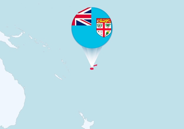 Oceania with selected Fiji map and Fiji flag icon