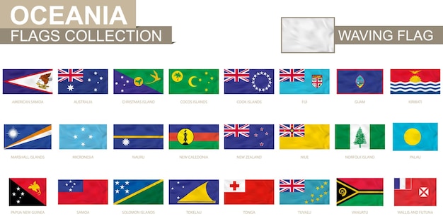 Oceanian waving flag collection Vector illustration