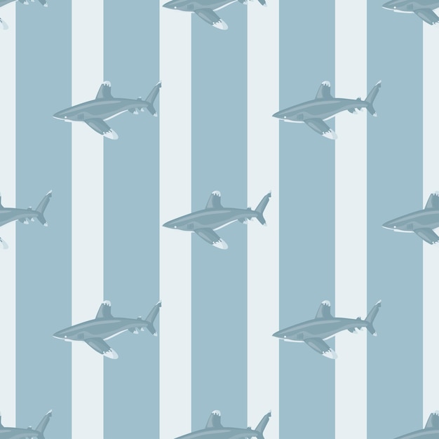 Oceanic whitetip shark seamless pattern in scandinavian style. Marine animals background. Vector illustration for children funny textile prints, fabric, banners, backdrops and wallpapers.