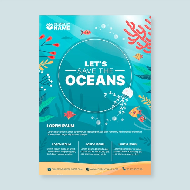 Вектор Шаблон плаката экологии океанов