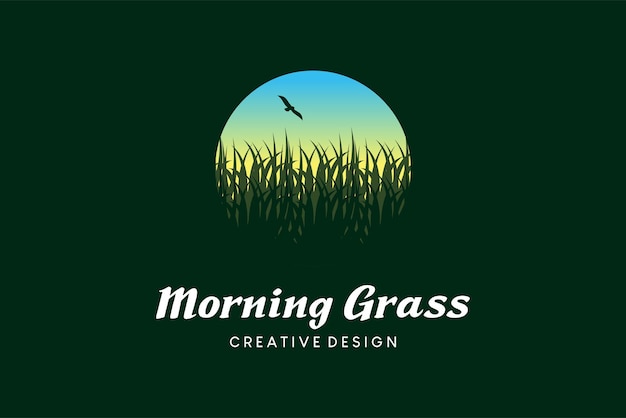 Ochtend gras logo sjabloon ontwerp groen gras vectorillustratie