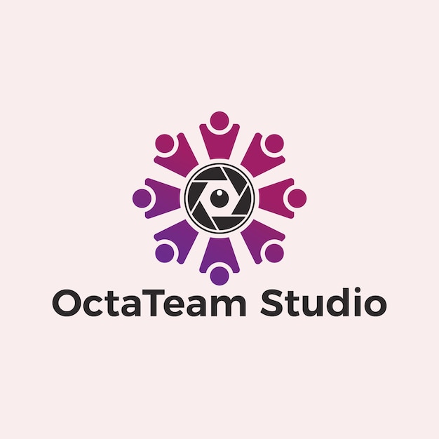ベクトル オクタチーム写真とカメラ露出スタジオセットのロゴ