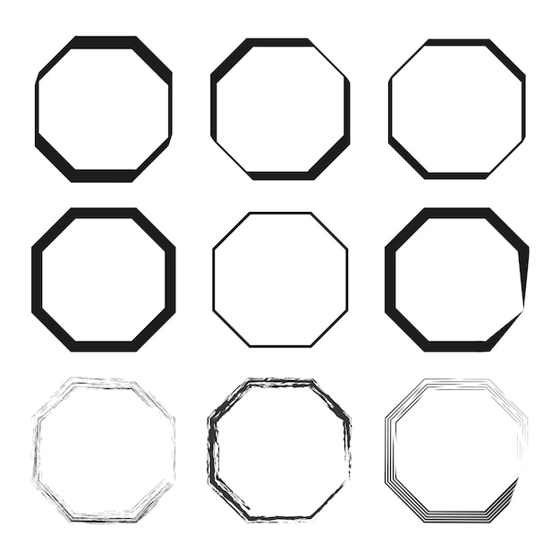 Octagon frame set Vector schone lijnen Zwarte scherpe randen Witte vlakke achtergrond