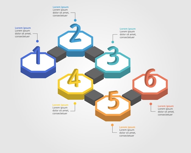 Octagon stap tijdlijn sjabloon voor infographic voor presentatie voor 6 element met nummer