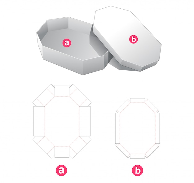 Octagonal box with lid die cut template