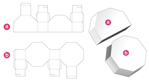 Octagonal box with lid die cut template