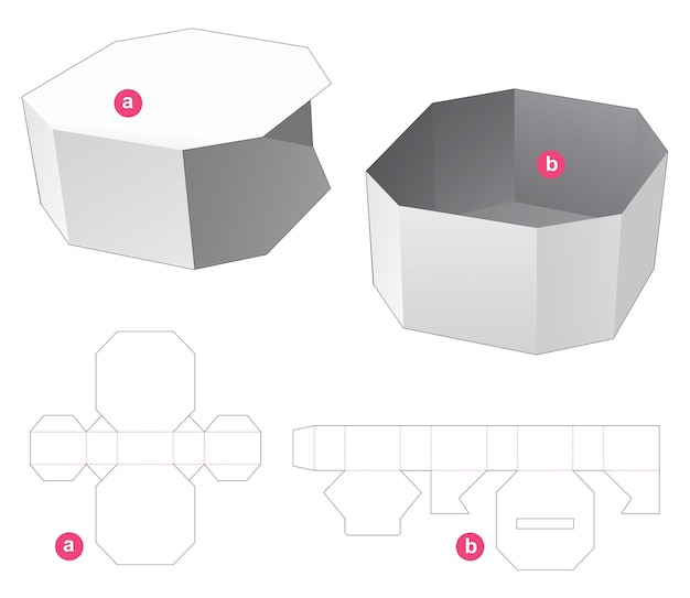 Octagonal tray with cover die cut template