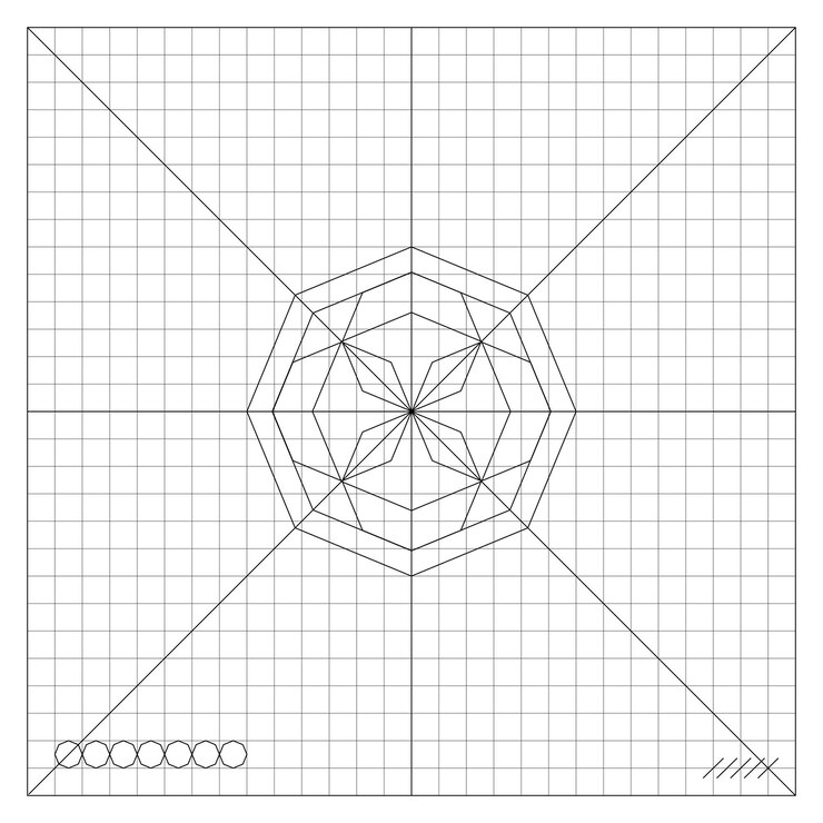 Vector octagons connected at center point into complex