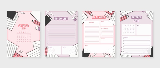 Vector october 2021 planner modern planner template set set of planner and to do list