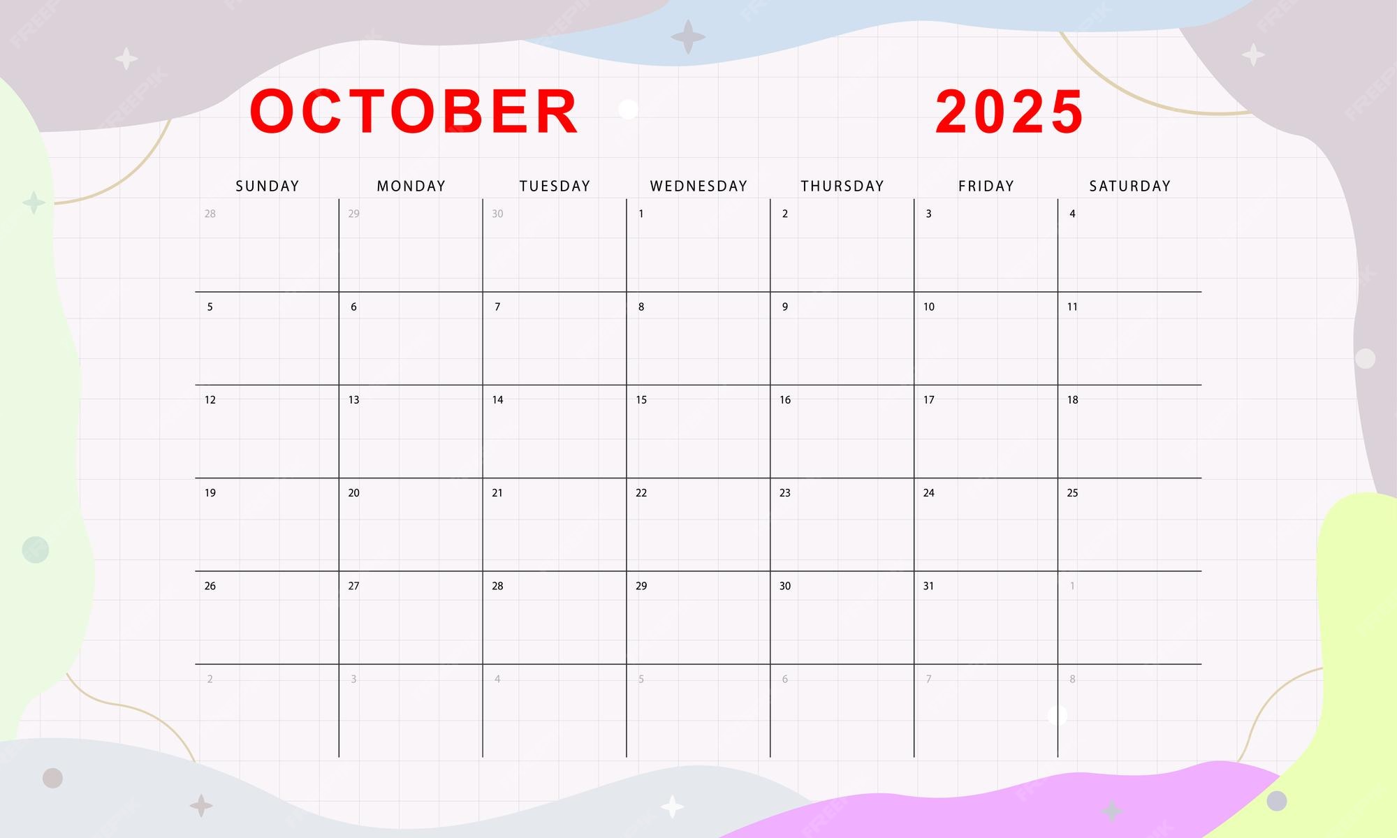 Premium Vector | October 2025 monthly planner Cute calendar template ...