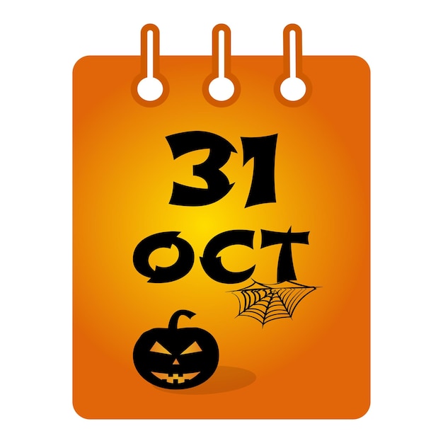 Vettore 31 ottobre calendario halloween con zucca e ragnatela su sfondo arancione illustrazione vettoriale