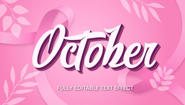 美しいピンクのフェミニンな背景を持つ 10 月 3 D の完全に編集可能なテキスト効果