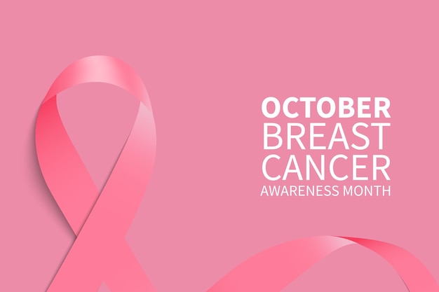October breast cancer awareness month banner with pink ribbon