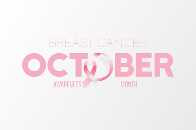 Vettore octobre breast cancer banner card placard con vector 3d realistic pink ribbon mese di consapevolezza del cancro al seno simbolo closeup world breast cancer day concept