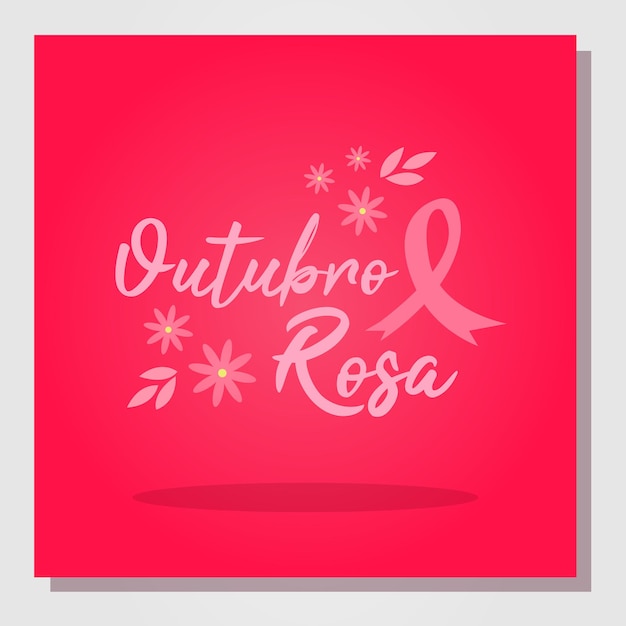 Vector october breast cancer pink ribbon with decorative flowers pt