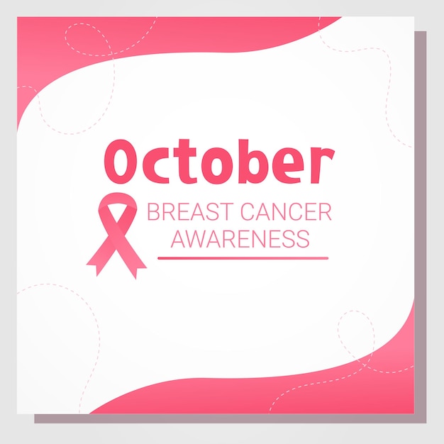 october breast cancer pink ribbon with decorative lines and curves en