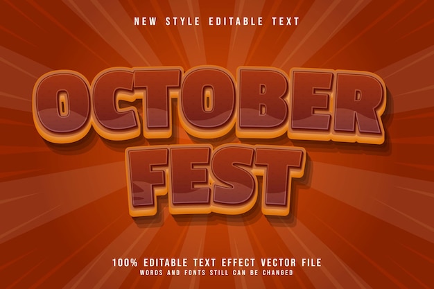 October fest editable text effect 3 dimension emboss cartoon brown style