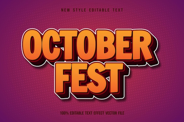 Vector october fest editable text effect 3 dimension emboss cartoon style