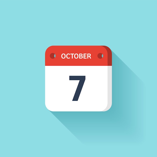 October isometric calendar icon with shadow vector illustration flat style month and date sunday