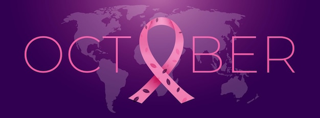 October month breast cancer awareness month campaign banner with pink ribbon