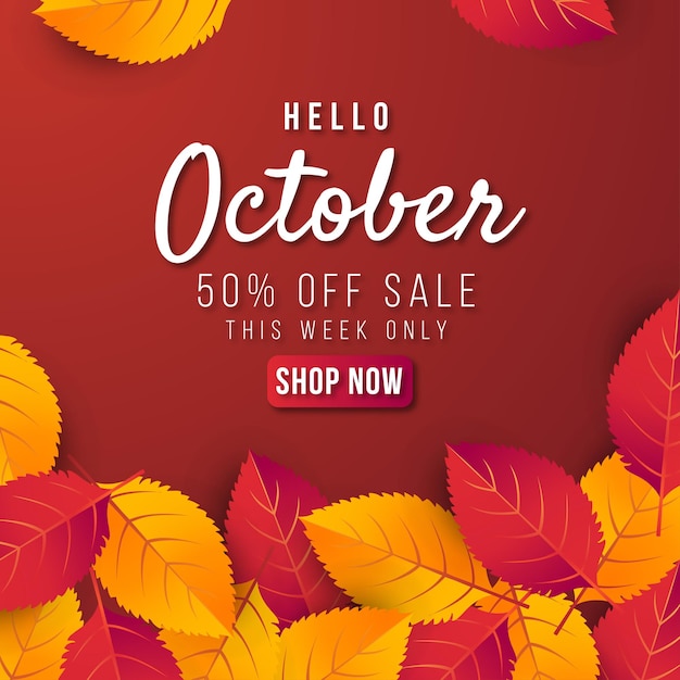 October sale banner background with leaf. special offer up to 50%.premium vector