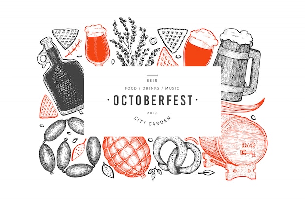 Octoberfest 배너. 손으로 그린 삽화입니다.