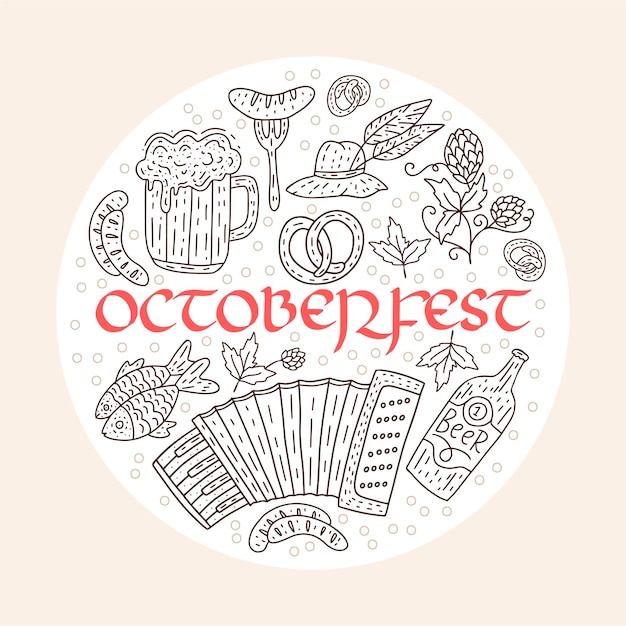 Vector octoberfest round vector card with doodle elements