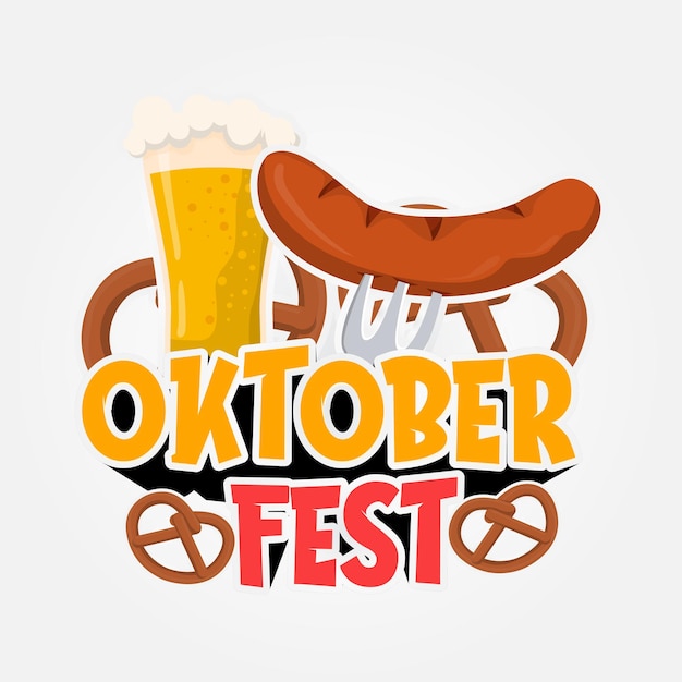 Design del testo dell'ottobre con bicchiere di birra e salsiccia